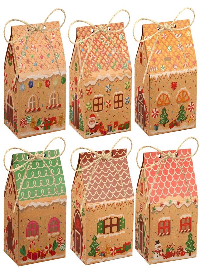 peony man 48 PCS Christmas Gingerbread House Treat Boxes Gingerbread Kraft Paper Gift Box Christmas Candy House Treat Goodie Cookie Boxes for Xmas Holiday Party Favor Supplies Snack Gift Packaging - Image 1